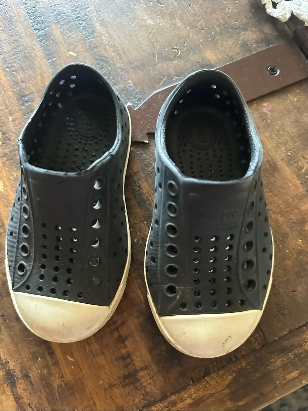 Native Kids Black Slip-On with Cream Toe